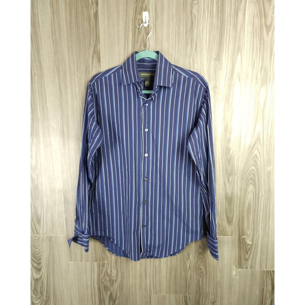 Banana Republic Mens Sm Navy Blue Striped Long Sleeve Cotton Button Down Shirt